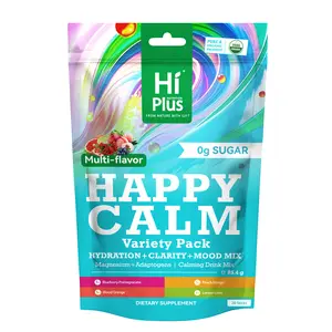 HiPlus Happy Calm-Calming Drink Mix with KSM-66 Ashwagandha, Vitamin D3, Magnesium, Mood&Sleep,lmproved Sleep Quality,Minor tensionrelief Portable and Individually Packaged 4 Flavors