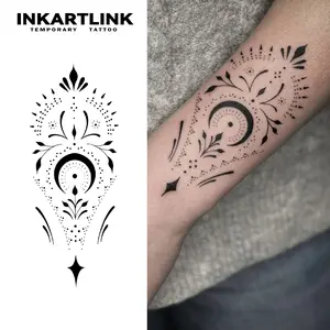 INKARTLINK Tattoo Tech, Henna Series,2 Sheets Medium Semi Permanent Tattoo, Adult Art Design Temporary Tattoos, Lasts 1-2 Weeks, Waterproof, Realistic Look, No Adhesive, No Reflection (Haina Design 6)