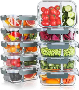 10 Packs 30oz Glass Meal Prep Containers 2 Compartments,Glass Food Storage Containers with Lids,Airtight Lunch Bento Boxes,Microwave,Oven,Freezer and Dishwasher Safe