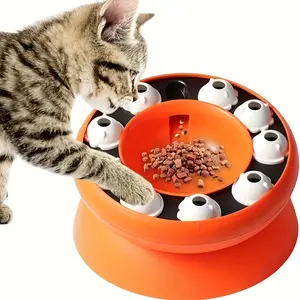 Interactive Slow Feeder Cat Food Dispenser with Puzzle Feeding System, Slow Eating Plate & Hide & Find Treats - Durable Plastic Mental Stimulation Game for Cats, & Boredom, Dispensing (No /
