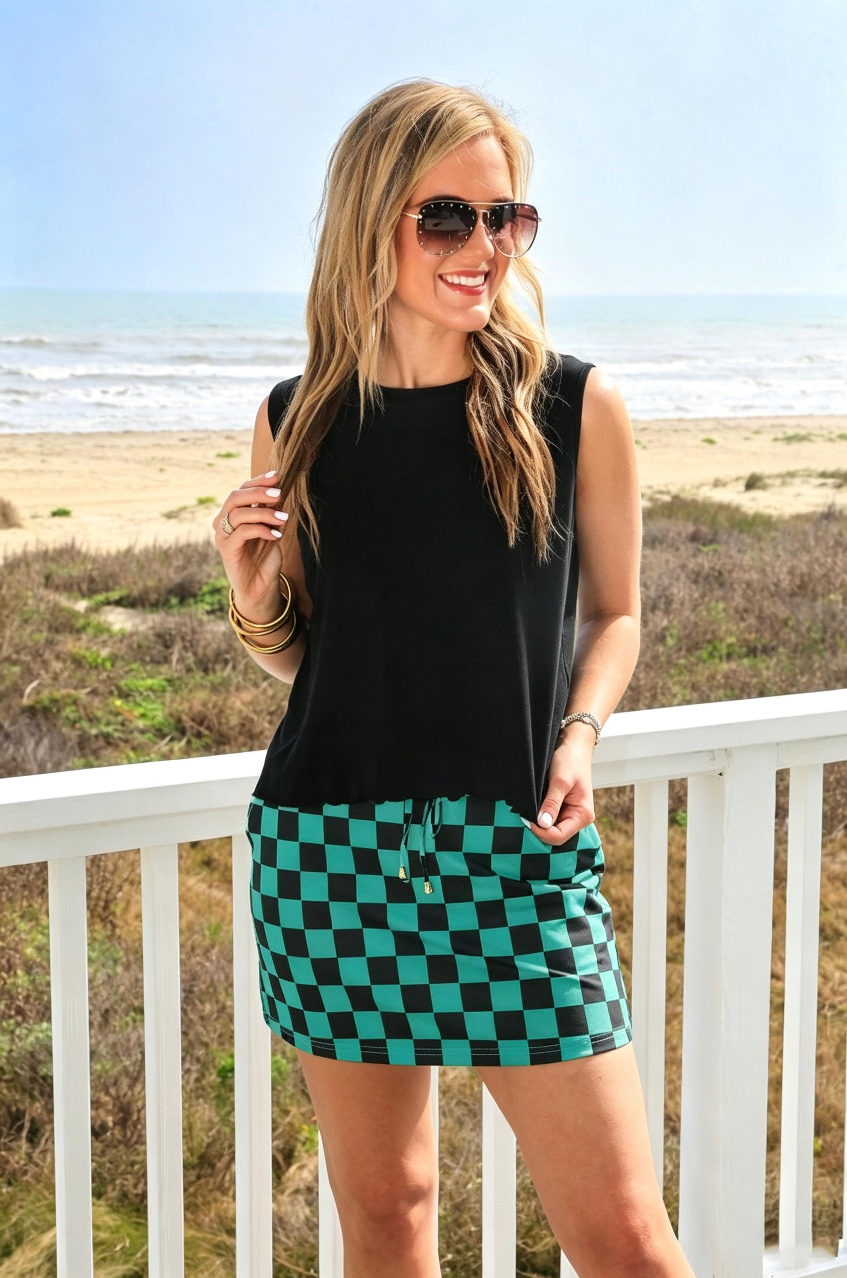 Mntaor Women's High-Waist Tie-Front Checkered Skort - Womenswear Skirt for Coffee Runs, Weekend Outings