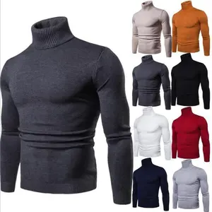 2025 Men’s High Neck Sweater, Slim Fit, Autumn/Winter Warm Long Sleeve Top, Light Beige/White, Casual Fashion Design
