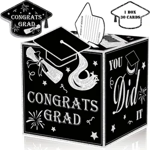 graduation card box Holder 2026 with 30pcs graduation cards,Graduation party Decorations,graduation box for gifts and Cards,graduation money box,Graduation Party Supplies-black card box