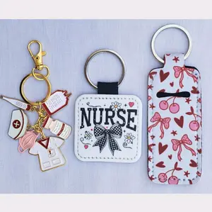 Customized Nurse Keychain - Personalized Gift for Nurse Week - Pink Heart Design, Keychain & Lipbalm Holder
