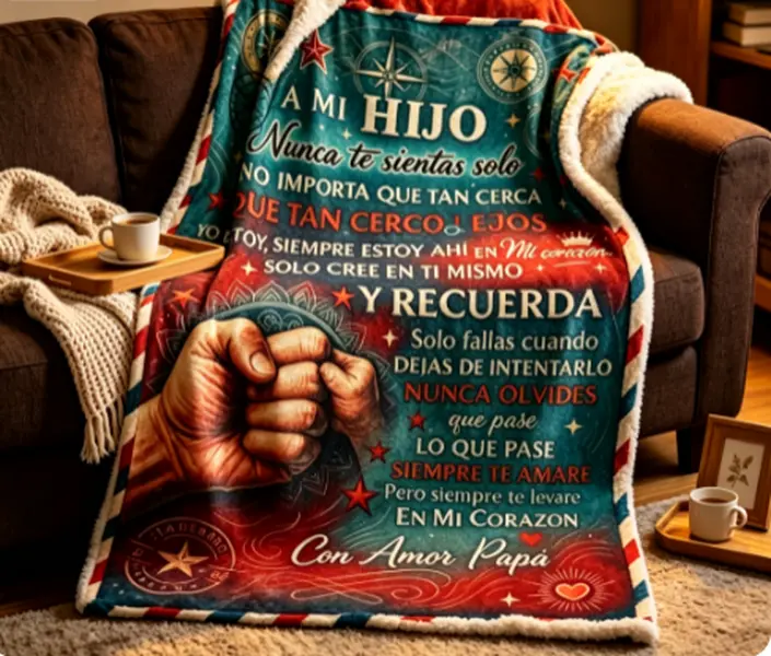 Gift from father to son - Spanish motivational palm wool blanket, vintage compass comfortable flannel blanket, sequin micro-hooked blanket, cool blanket bedding, suitable for birthdays and Christmas