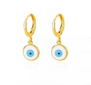 Stainless Steel Enamel Evil Eye Hoop Earrings for Women - Trendy 12x12mm Dangling Drops