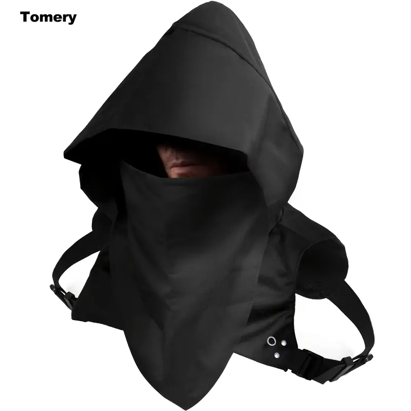 Acrylic Black Hooded Scarf Neck Cover - Adjustable Straps Cyberpunk Street Style Fashion Accessory, Ideal for Cosplay, Outdoor Activities