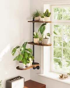 Window Plant Shelves 3-Tier Rotating Plant Stand Industrial Window Plant Shelf Wood Wall Mount Decorative Enhanced Indoor Plants Light Exposure Gift Idea for Plant Lovers