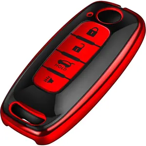 for Nissan Key Fob Cover, Premium TPU Plated Case for 2023-2025 Pathfinder Rogue Ariya Versa Kicks Sentra Armada Murano Smart Remote Key Protector (Red, 4 Buttons-B)