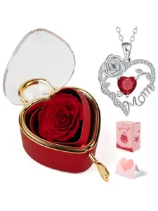 【Mother’s Day Gift】Real Rose jewelry box, containing a heart-shaped rose pendant necklace Heart necklace A perfect gift for mom or grandma, ideal for Mother's Day or Valentine's Day, Sentimental necklaces