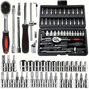 46pcs Mechanical Tool Set, Multi-Function Heat Treatment Wrench Kit, High Torque, Portable Car Bike Motorcycle Maintenance Tools