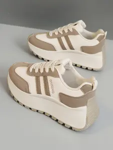 Women's Fashionable Lace Up Platform Sneakers, Casual Comfortable Breathable Sports Shoes, Casual Trainer Shoes, Female All-match Round Toe Chunky Sneakers for Daily Life, Girl