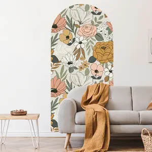 1pc Bohemian Interior Wall Art Renovation Waterproof Mural Retro Flower Arch Decal Headboard Wall Sticker 34.64 * 70.86inch Decor Decorative Bedroom Home