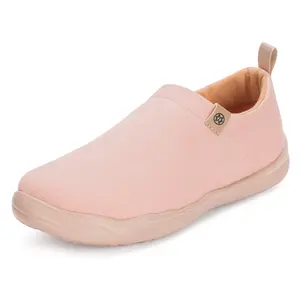 Women's Slip On Loafers Canvas Travel Shoes Wide Width Comfortable Flats Casual Lightweight Walking Sneakers Work Shoes Beige Pink