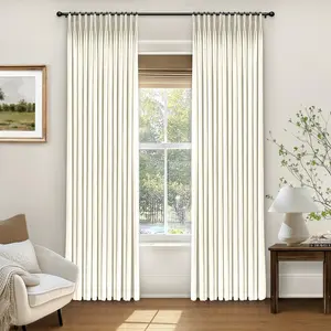 Pleated Curtains, 100% Light Blocking Pleat Blackout Curtains for Bedroom, Thermal Blackout Drapes 2 Panels Set for Living Room - Natural on, W40 x L90