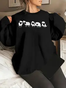 Women's Sheep Print Drop Shoulder Sweatshirt, Casual Long Sleeve Round Neck Pullover for Fall & Winter, Women's Clothes for Daily Wear