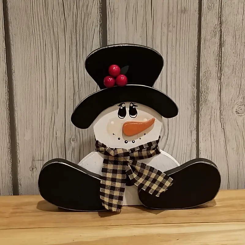 Rustic Farmhouse Christmas Snowman Decorations, Wooden Snowman Table Centerpiece