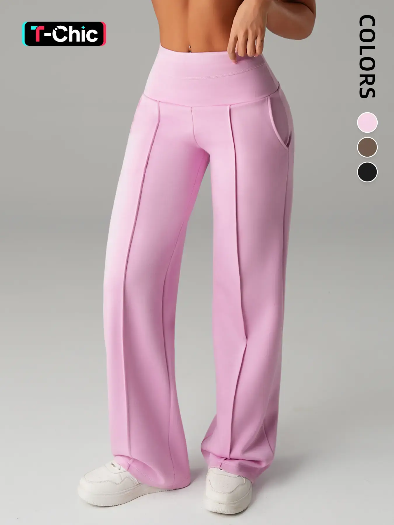 Women's High Waisted Side Pocket Joggers, Casual Sporty Yoga Pants, Loose Fit Elastic Waist, All Seasons Long Regular Leggings, Running Fitness Pants