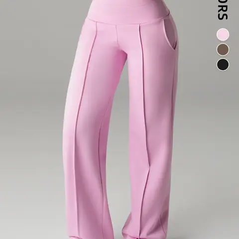 Women's High Waisted Side Pocket Joggers, Casual Sporty Yoga Pants, Loose Fit Elastic Waist, All Seasons Long Regular Leggings, Running Fitness Pants, Yoga Sports Trousers