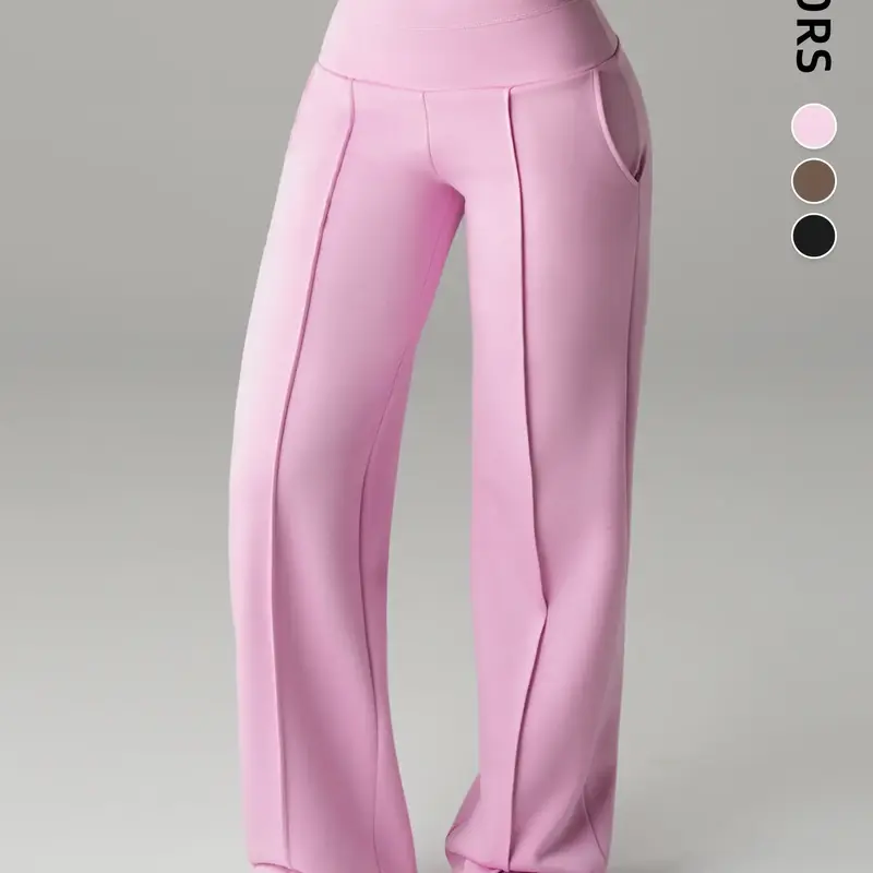 Women's High Waisted Side Pocket Joggers, Casual Sporty Yoga Pants, Loose Fit Elastic Waist, All Seasons Long Regular Leggings, Running Fitness Pants, Yoga Sports Trousers