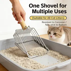 1pc Stainless Steel Cat Litter Scoop, Dual-Use Metal Cat Litter Tool, Convenient Cat Waste Scoop, Multi-Functional Pet Cleaning Tool