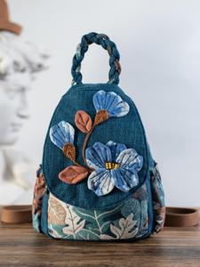bohemian style flower pattern backpack, fashionable multi-compartment backpack with braided handle, casual versatile backpack for women & men for daily use