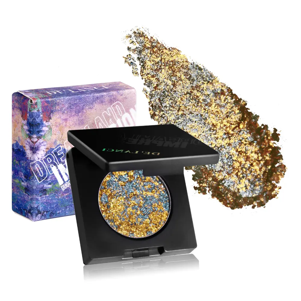 delanci Duo Chrome Eyeshadow Palette with Gold & Silver Chrome Flakes, Highly Pigmented Polarized Powder, Nourishing Vitamin E Formula, Waterproof for Face, Body & Nails, Setting, Daily, Cosmetic, Gorgeous