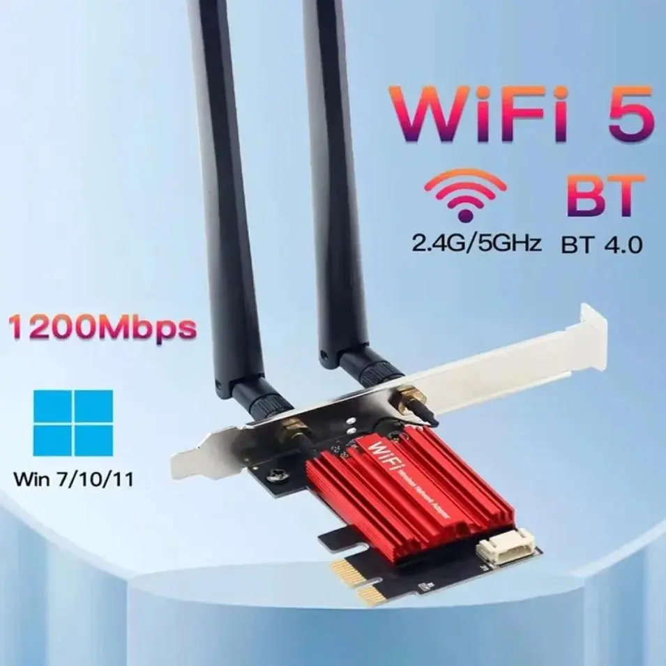 AC1200 WiFi 5 PCIE WiFi Adapter Wireless Network Card Bluetooth 4.0 Dual Band 2.4G/5GHz 802.11AC For Desktop Windows 7/8/10/11