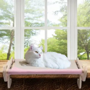 VOCOSTE Cat Window Perch, Cat Perch with Sturdy Wood and Stainless Steel Frame, Cat Window Hammock, Adjustable Cat Window Bed, 17.52"x14.17"x6.3", Pink