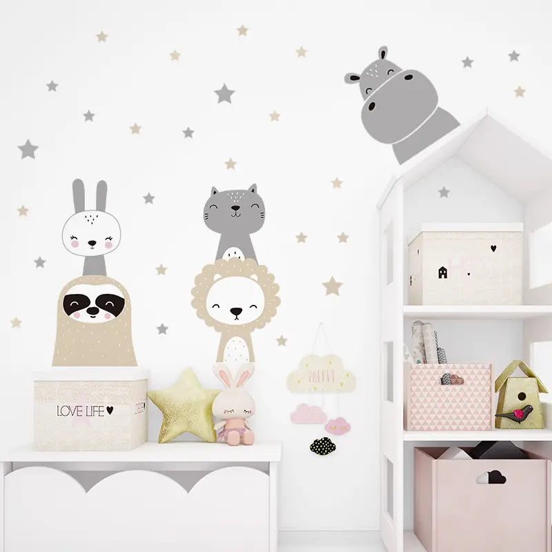 Cartoon Animal Wall Stickers, 1 Sheet Peel and Stick Removable Wall Decors, Animal Pattern Wall Decorative Stickers for Daycare, Kid's Room, Nursery, Baby Room, Bedroom, Playroom