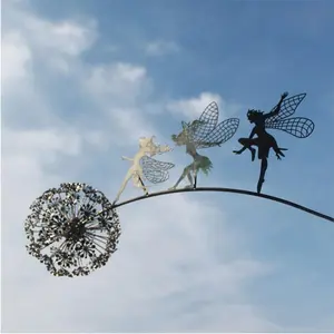 3D Metal Artwork Dandelion and Fairy Dancing Robin Wire Sculpture, Garden Decor, Unique Outdoor Ornament, Elegant Yard Accent