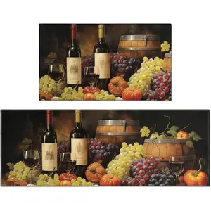 Red  Kitchen Rugs Sets of 2,  Grapes Farmhouse Washable Anti  Kitchen Runner Mats for Floor, Non Slip Comfort Standing Holiday Decor Mat for Sink, Laundry, Office 17"x "+17"x 30"