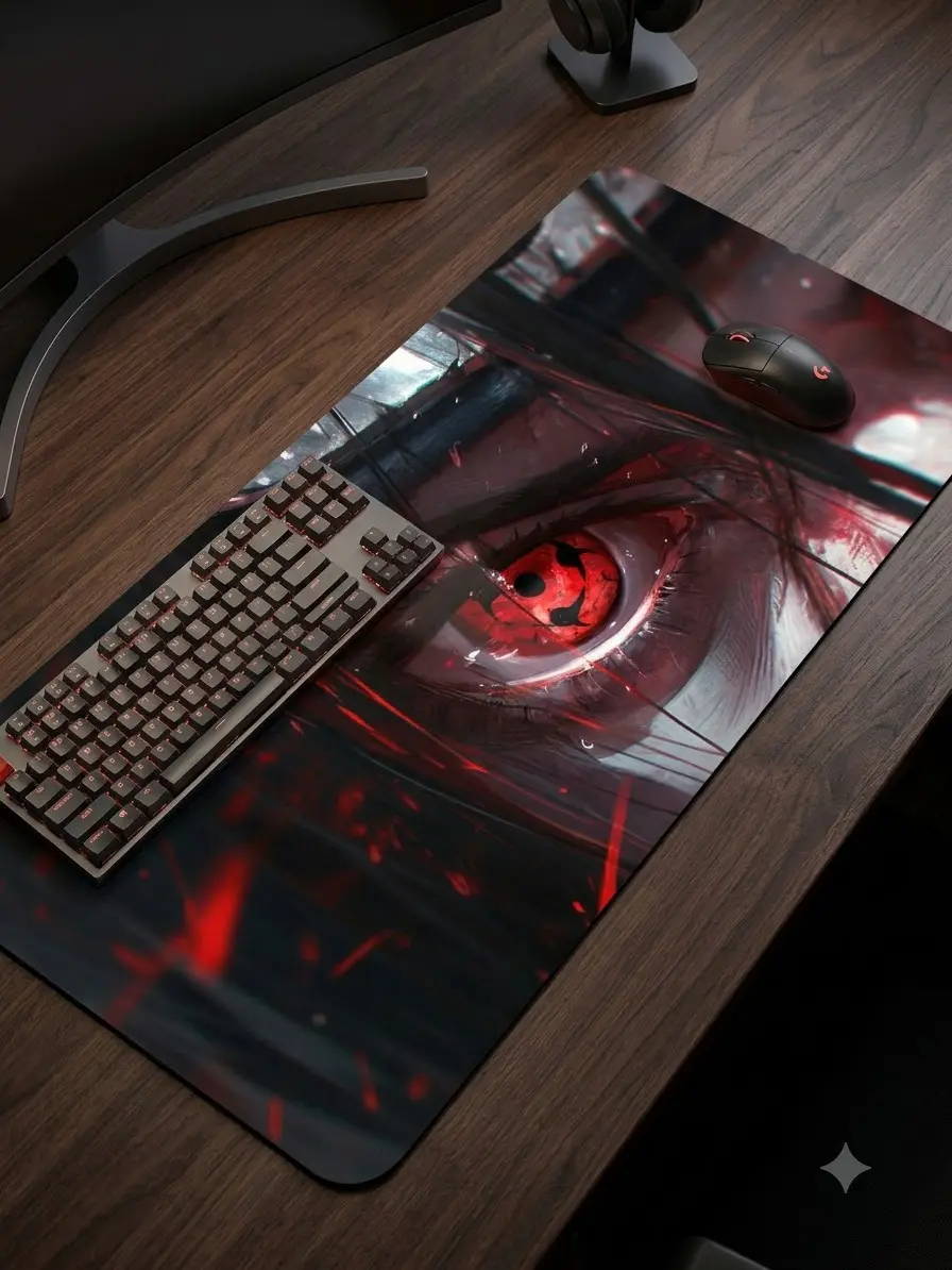 Red Sharingan Eye Anime Gaming Mouse Pad, Dark Ninja Extended Desk Mat, Large Keyboard and Mouse Pad for Gamer Setup