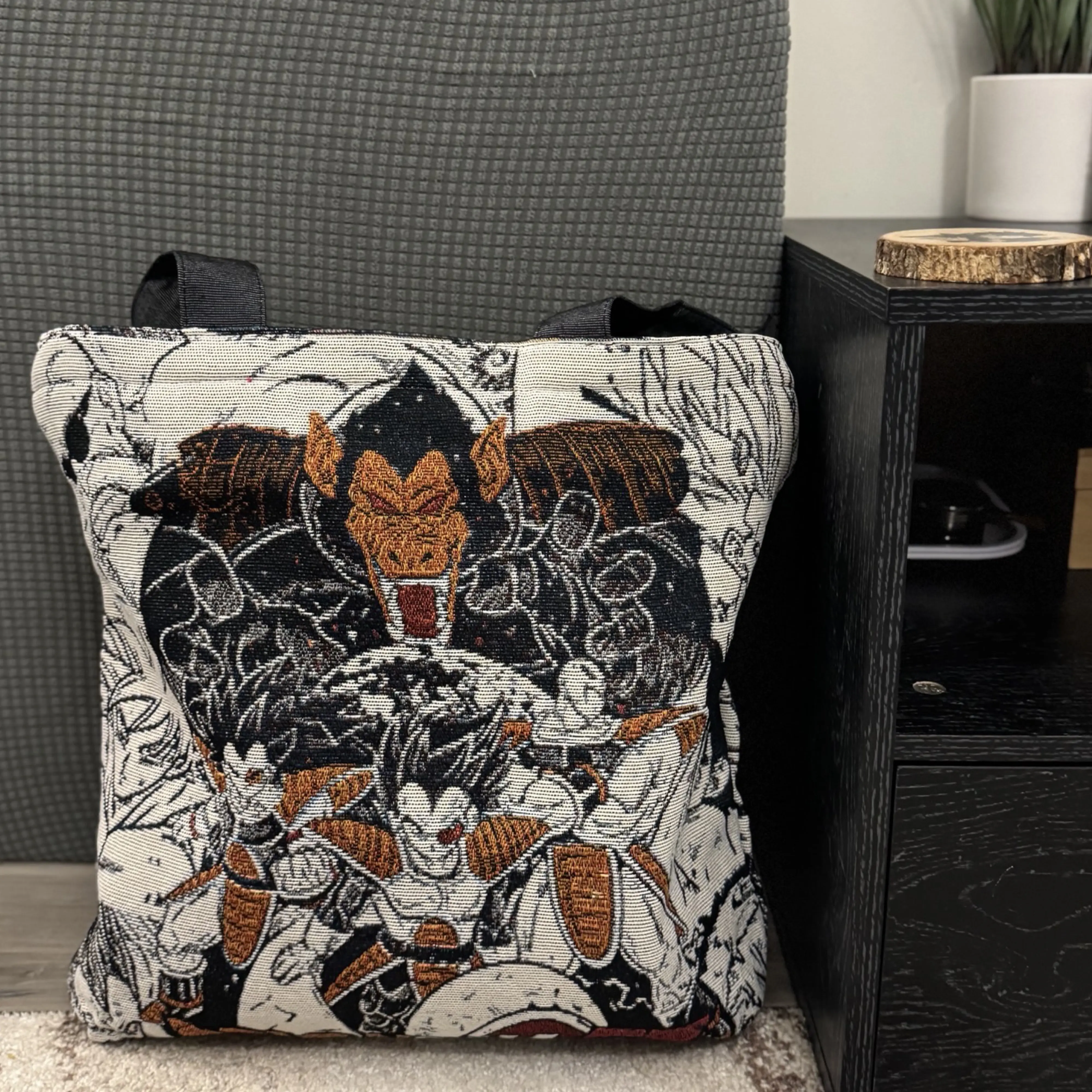 Anime Woven Tapestry Tote Bag 15x15 Handwoven with Inside Pocket & Laces Closure One Compartment Zipper