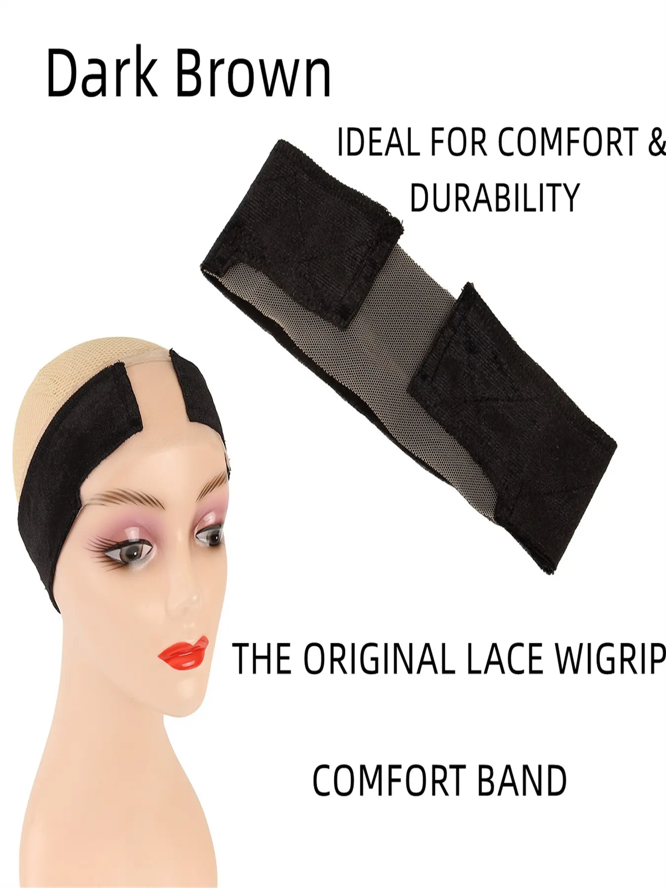 Premium Lace Wig Band for Women, Fully Adjustable & Reinforced, Comfortable Glueless Velvet Headband, Chocolate Brown, 2 Pack