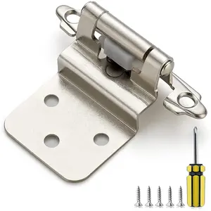 60 Pack 30 Pairs 3/8 Inch Inset Cabinet Door Hinges Kitchen Satin Nickel Semi-Concealed  Mount Self-Closing Cabinet Hinges with Bumpers &