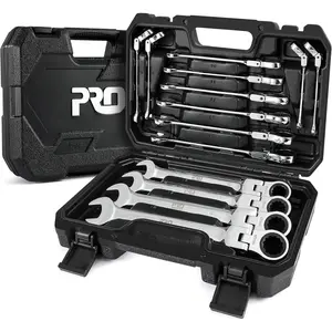 14- Metric Flex- Ratcheting Wrench Set, 6-19mm Combination Wrench Kit with Storage Case, 72 , Cr-V Steel Constructed