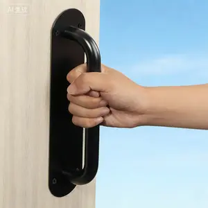 Stainless Steel Gate Handle 11 Inch, Door Pull and Push Plate for Outdoor Fence Garage Door, Plastic Aluminum Fire French Door Hardware, Black Finish, Reusable Durable Rust-Resistant