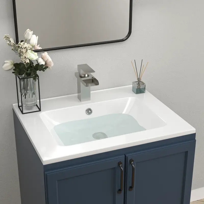 Logmey 24" x 20" Integrated Bathroom Vanity Top Ceramic Sink White Rectangular Sink Basin with Wide Storage Ledge & Overflow ,bathroom remodel