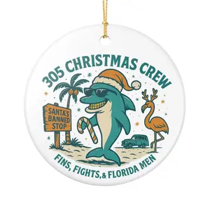 Miami Christmas Ornament - Funny Dolphin Xmas Decor | 305 Holiday Gag Gift | Florida Man Tree Ornament | Beach Football Vibes