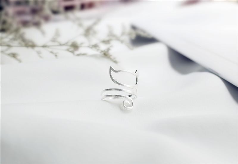 S925 Silver Personalized Winding Brushed Cute Cat Ring