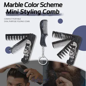 2-Piece Foldable Pocket Beard Comb Set, Men's Beard Styling Combs with Keychain, Daily Use Pocket Size Grooming Tools