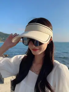 02-in-1 Sun Protection Visor with Built-in Sunglasses for Women UV400 Rated Wide Brim Sun Hat Foldable Portable Lightweight Empty Top Beach Hat Summer Outdoor Travel Hiking Cycling Golf Tennis Headwear Trending TikTok Viral 2026 Aesthetic Gift