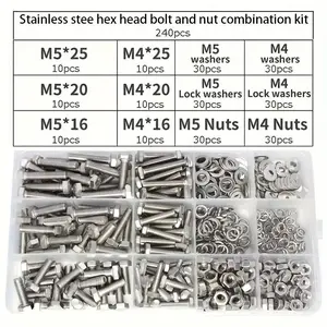 240pcs Premium Stainless Steel Hex Bolt & Nut Set, Durable Corrosion-Resistant with M4 & M5 Sizes, Full Thread & Washers for Mechanical Applications, Heavy Duty Bolts