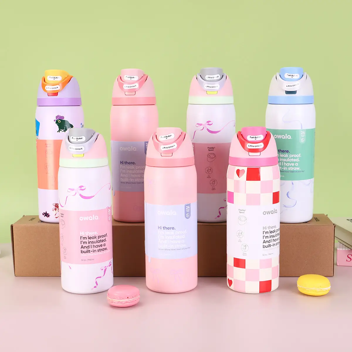 Blue Pink Bows Insulated Stainless Steel Water Bottle Owala FreeSip with Straw for Sports, Travel, and School Sports Water Bottle, 24 oz 32oz Dear Dia