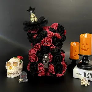 1pc DIY Halloween Themed Creative Handmade Faux Eternal Rose Hugging Bear, Bat, Spider, Witch hat, Pumpkin, Ghost, Bouquet Decoration DIY Artificial Flower Bear, Romantic Gift for Halloween Surprise, Valentine's Day, Wedding Decor, Home Decoration