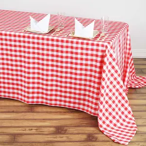 Polyester Rectangle Tablecloth 90"x132" White/Red Checkered Buffalo Plaid Design - Seamless Rustic Decor for Events
