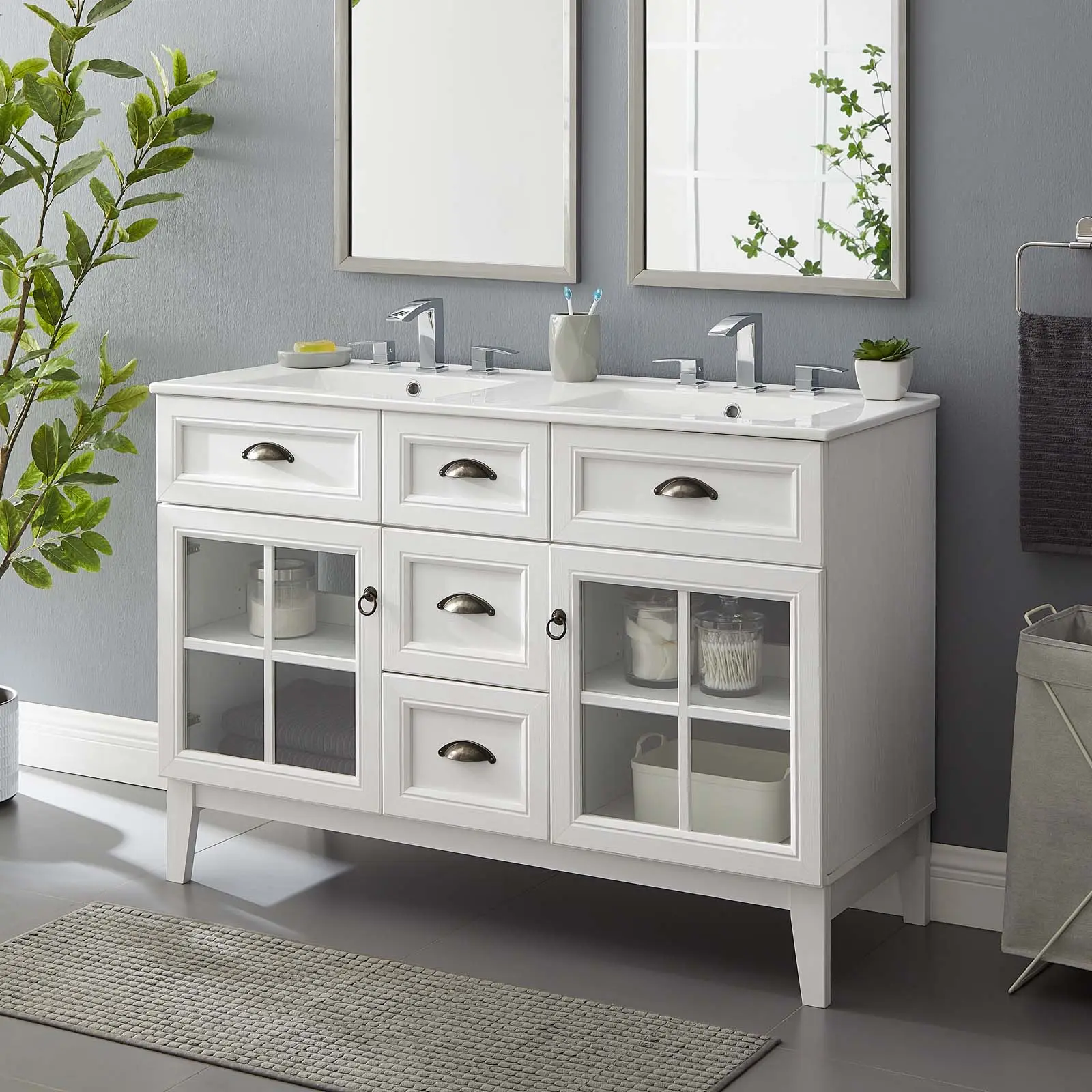 Modway Isle 48" Double Bathroom Vanity Cabinet in White White