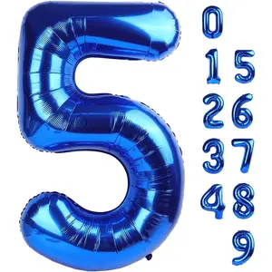 40 Inch Blue Self Inflating Number Balloons for Birthday Graduation Party Decor Supplies Fit for 5th 15th 25th 35th 50th Party for Boys Girls Women Men