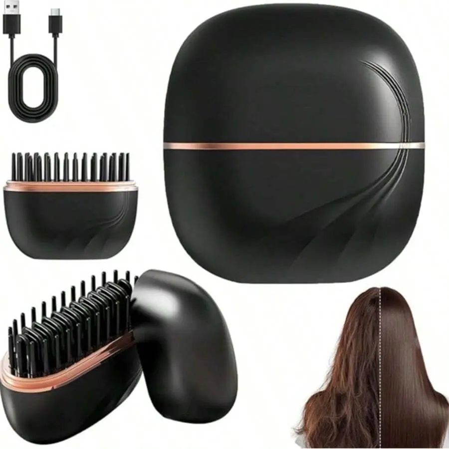 2026 Upgrade VersionMini Cordless Hair Straightener Comb For Bangs, Small Portable Hair Straightener Comb, Portable Pocket Size Cordless Hair Straightener Brush, Mini Hot Comb, Rechargeable USB, Mini Straightener, Bangs Styling, On-The-Go Styling, Lightwe